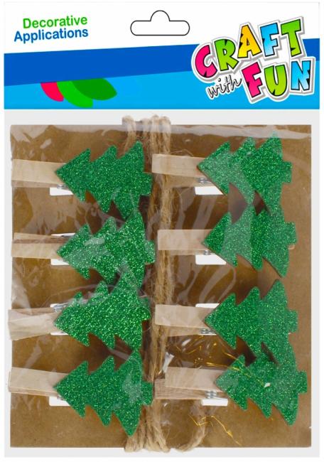 Ozdoba dekoracyjna klamerki Choinka brokat 8 szt. Boże Narodzenie CRAFT WITH FUN 521598
