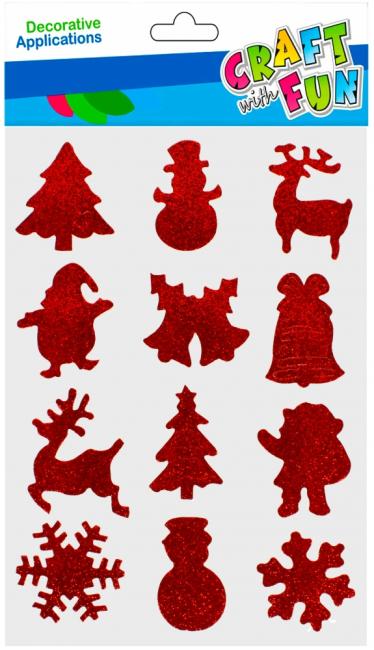 Naklejki brokatowe czerwone 12 szt. mix Boże Narodzenie CRAFT WITH FUN 521608