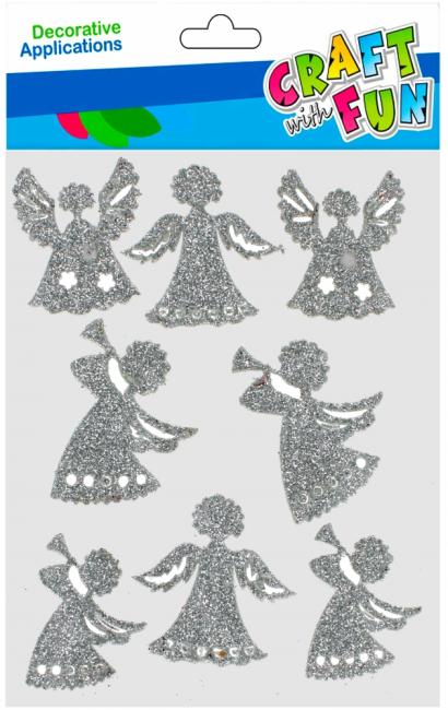Naklejki Aniołki brokat srebrne 8szt. Boże Narodzenie CRAFT WITH FUN 521738