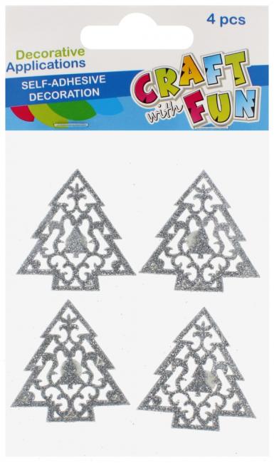 Naklejki Choinka brokatowa srebrna 4 szt. Boże Narodzenie CRAFT WITH FUN 521558