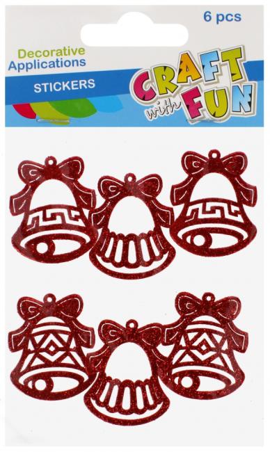 Naklejki Dzwonki brokatowe czerwone 6 szt. Boże Narodzenie CRAFT WITH FUN 521562