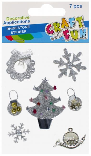 Naklejki Boże Narodzenie  brokatowe mix srebrne 7 szt. CRAFT WITH FUN 521858