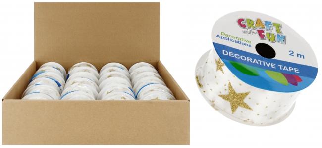 Taśma dekoracyjna ozdobna biało-złota brokatowa Boże Narodzenie CRAFT WITH FUN 521606