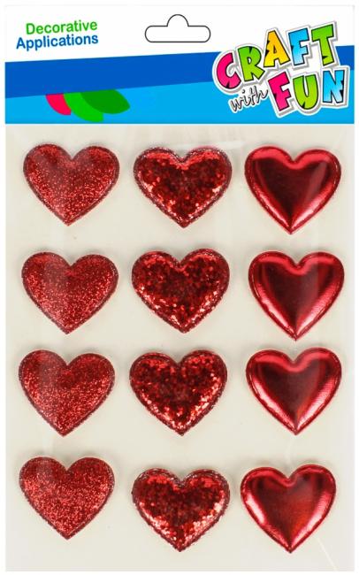 Naklejki Serca metalizowane puffy Walentynki op.12szt.CRAFT WITH FUN 521553