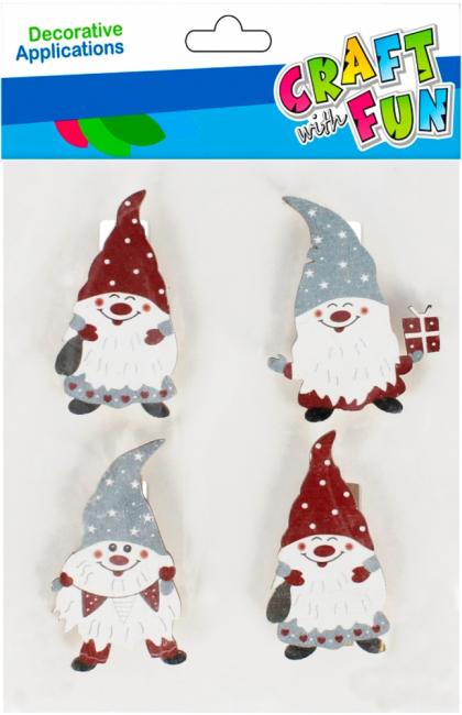 Ozdoba dekoracyjna klamerki Mikołaj 4szt. Boże Narodzenie CRAFT WITH FUN 521577