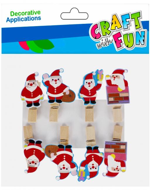 Ozdoba dekoracyjna klamerki Mikołaj 8 szt. Boże Narodzenie CRAFT WITH FUN 521587