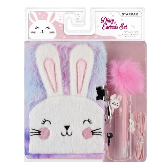 Pamiętnik pluszowy zamykany Królik  długopis  słuchawki STARPAK 526044