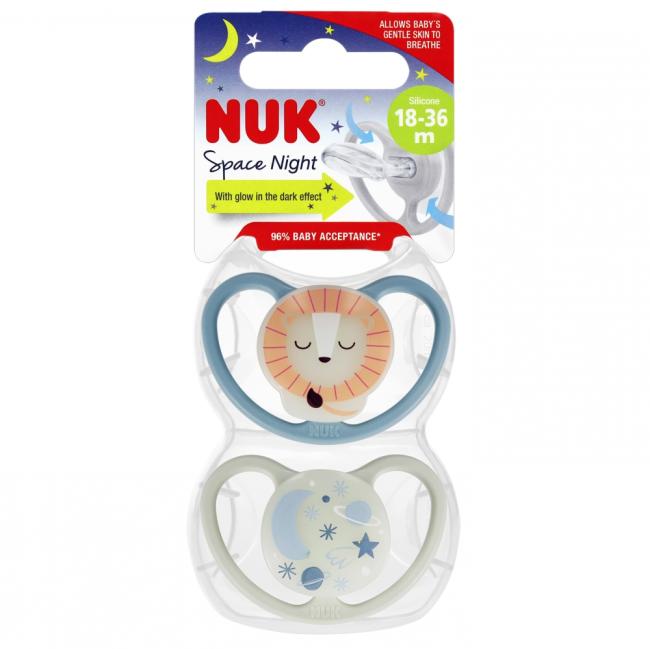 NUK Smoczek uspokajający silikonowy 18-36m Space Night Lew op.2 szt. 10739658
