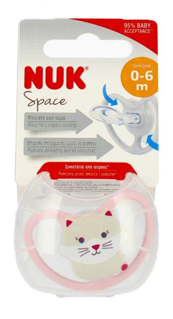 NUK Smoczek uspokajający silikonowy 0-6m Space Kot 10730331