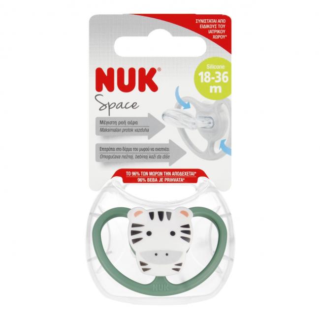 NUK Smoczek uspokajający silikonowy 18-36m Space Tygrys 10739511