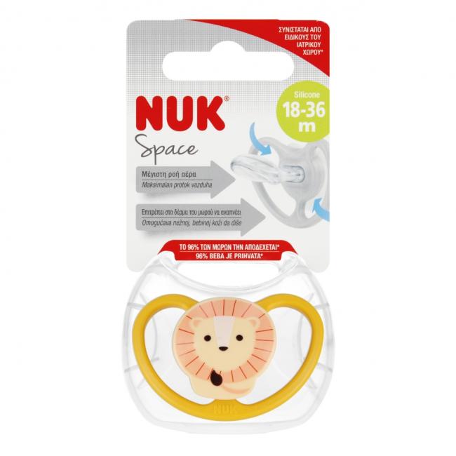 NUK Smoczek uspokajający silikonowy 18-36m Space Lew 10739511