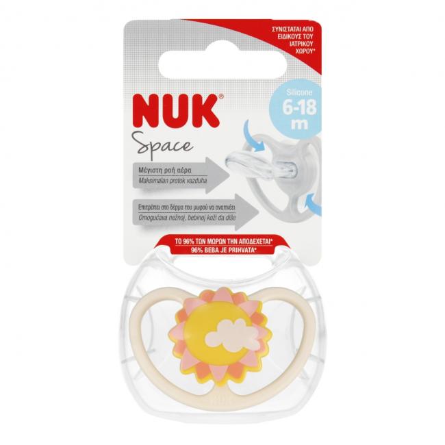NUK Smoczek uspokajający silikonowy 6-18m Space Słońce 10736385