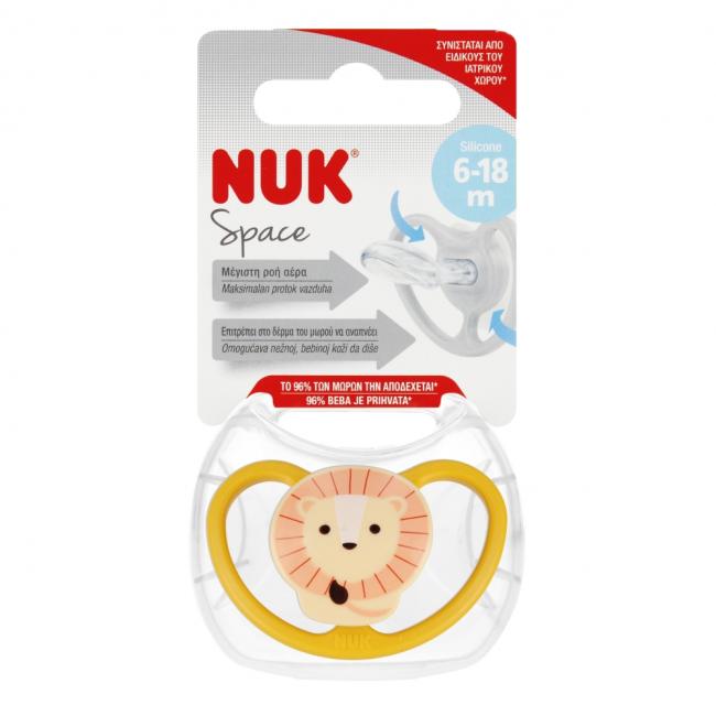 NUK Smoczek uspokajający silikonowy 6-18m Space Lew 10736385