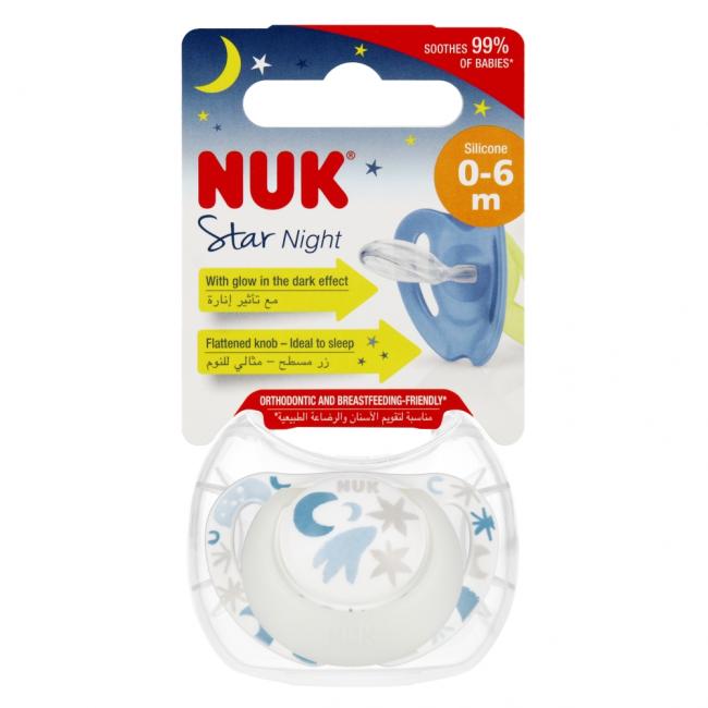 NUK Smoczek uspokajający silikonowy 0-6m Star Night biało-niebieski 10175287