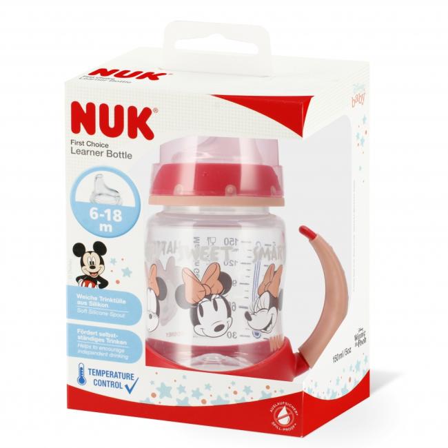 NUK Butelka 150 ml 6m  z uchwytem First Miki czerwona 10215336 