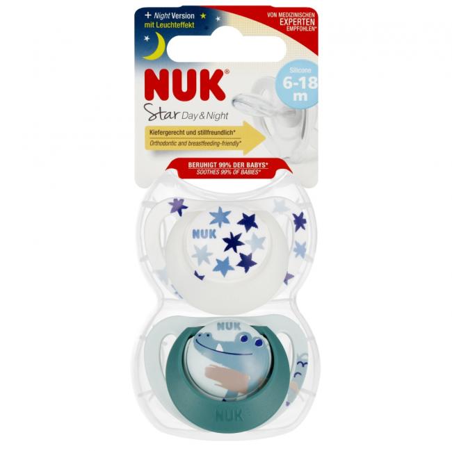 NUK Smoczek uspokajający silikonowy 6-18m Star Day&Night Krokodyl op.2 szt. 10176290