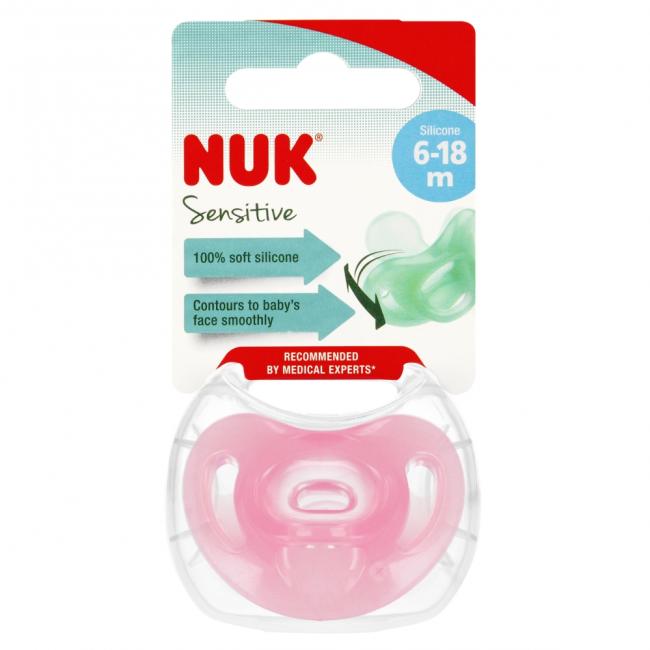NUK Smoczek uspokajający silikonowy 6-18m Sensitive różowy 10736121 