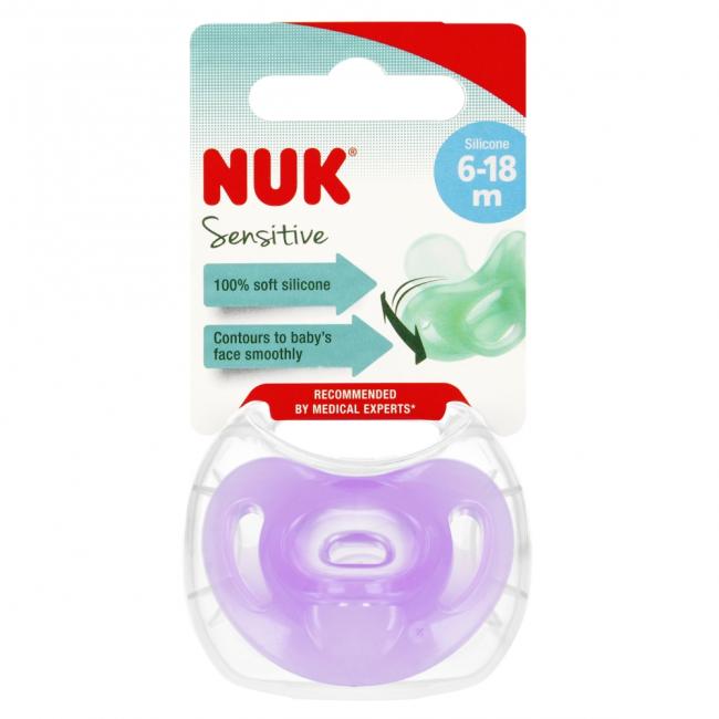 NUK Smoczek uspokajający silikonowy 6-18m Sensitive fiolet 10736121 