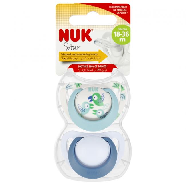 NUK Smoczek uspokajający silikonowy 18-36m Star nieb/biały op.2 szt. 10739734