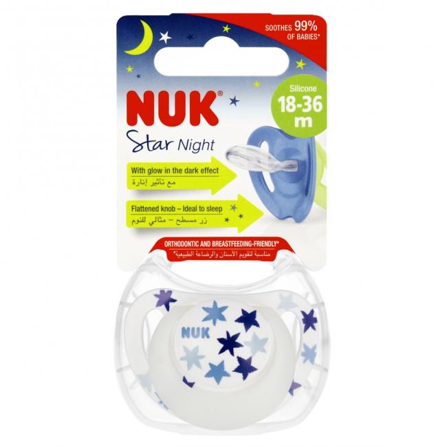 NUK Smoczek uspokajający silikonowy 18-36 m Star Night niebieski 10739749