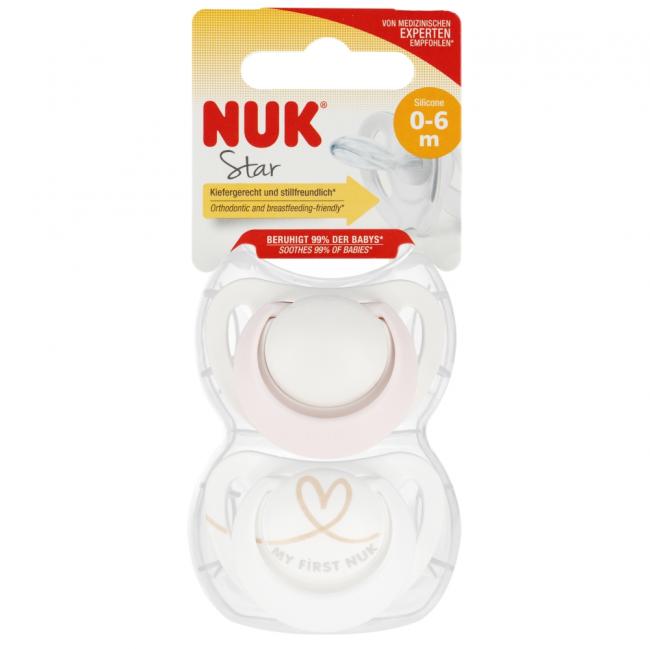 NUK Smoczek uspokajający silikonowy 0-6m Star różowy op.2 szt. 10175284