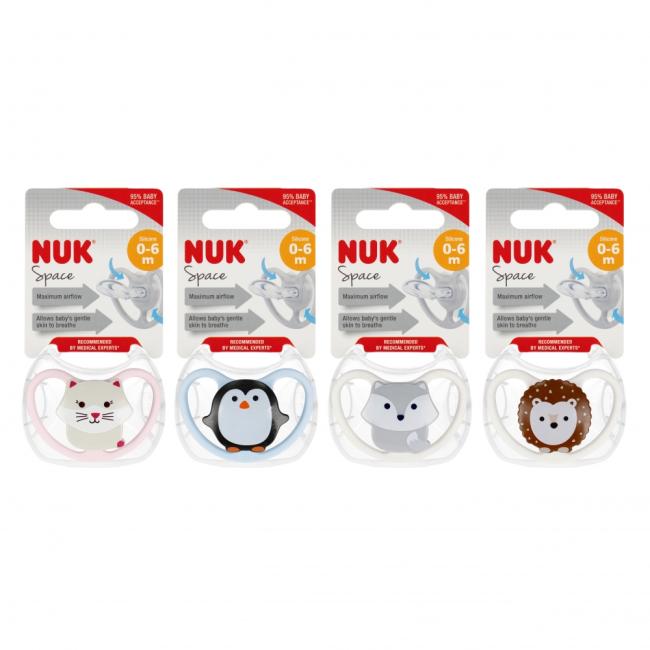 NUK Smoczek uspokajający silikonowy 0-6m Space mix wzorów 10730269