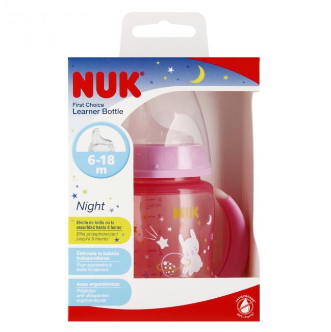 NUK Butelka 150 ml 6-18m z uchwytem First Night różowa 10743998