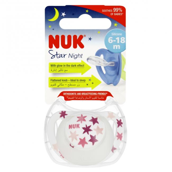 NUK Smoczek uspokajający silikonowy 6-18 m Star Night różowy 10736752