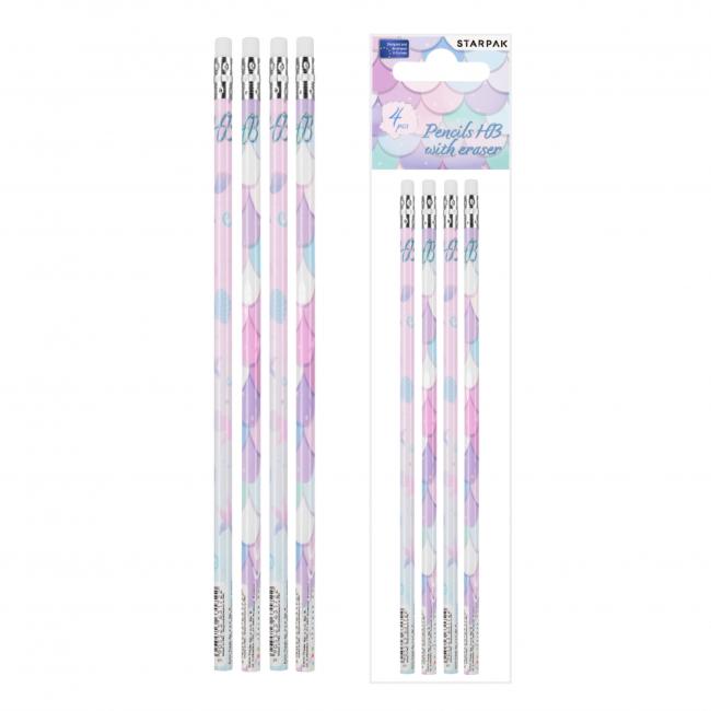 Ołówek z gumką HB Mermaid op. 4 szt. STARPAK 536332