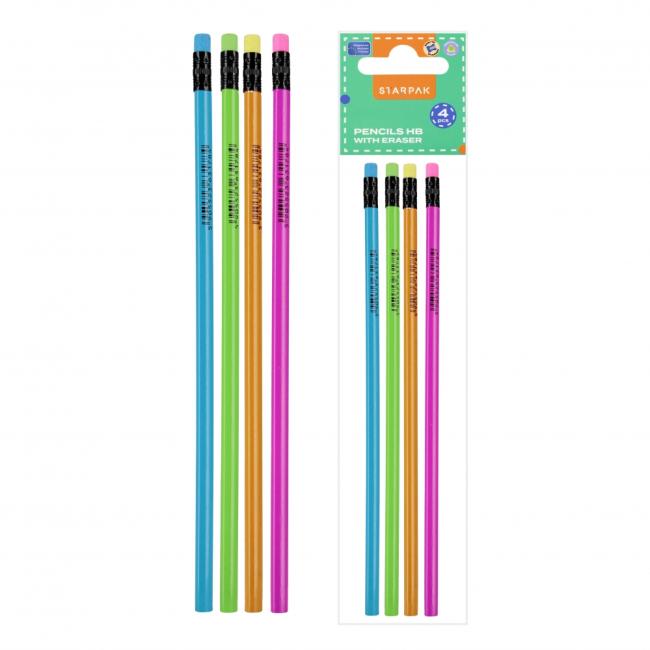 Ołówek z gumką HB trójkątny op. 4 szt. STARPAK 536334