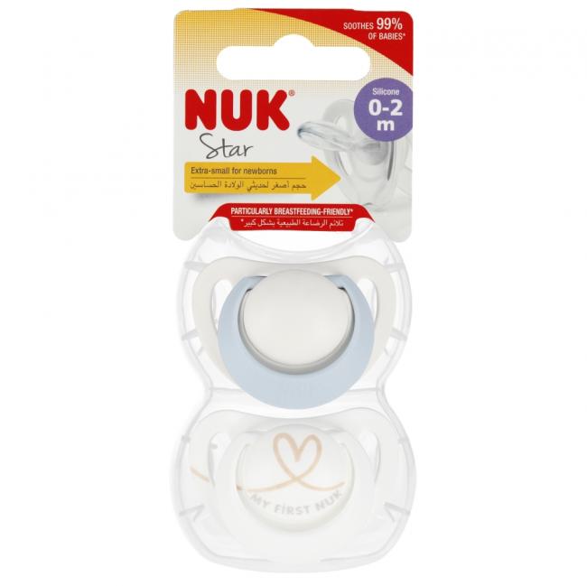 NUK Smoczek uspokajający silikonowy 0-2m Star niebiesko-biały op.2 szt. 10730690