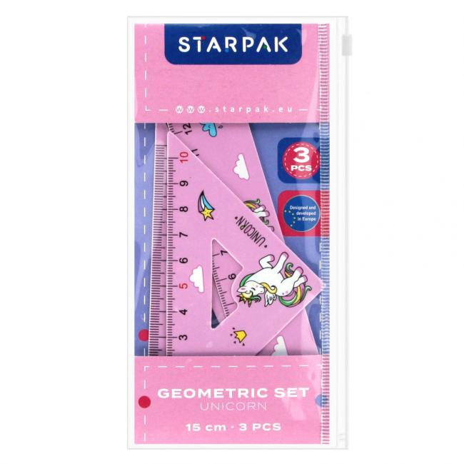 Zestaw szkolny geometryczny 3 elementy 15 cm Unicorn STARPAK 538972
