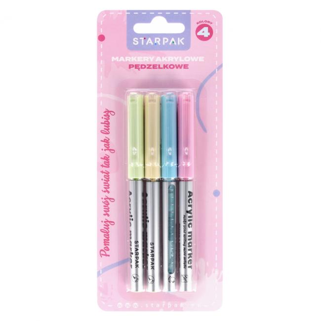 Marker akrylowy w pędzelku 4 kolory pastel STARPAK 548337